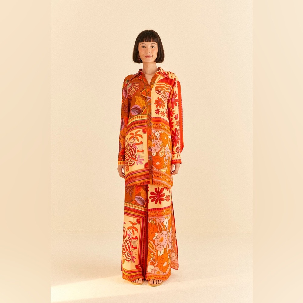 FARM Rio Orange and Red Wide Leg pants